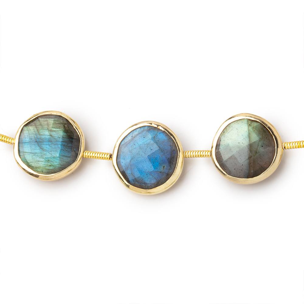 12mm Vermeil Bezel Labradorite Faceted Coin Beads 6.5 inch 11 pieces
