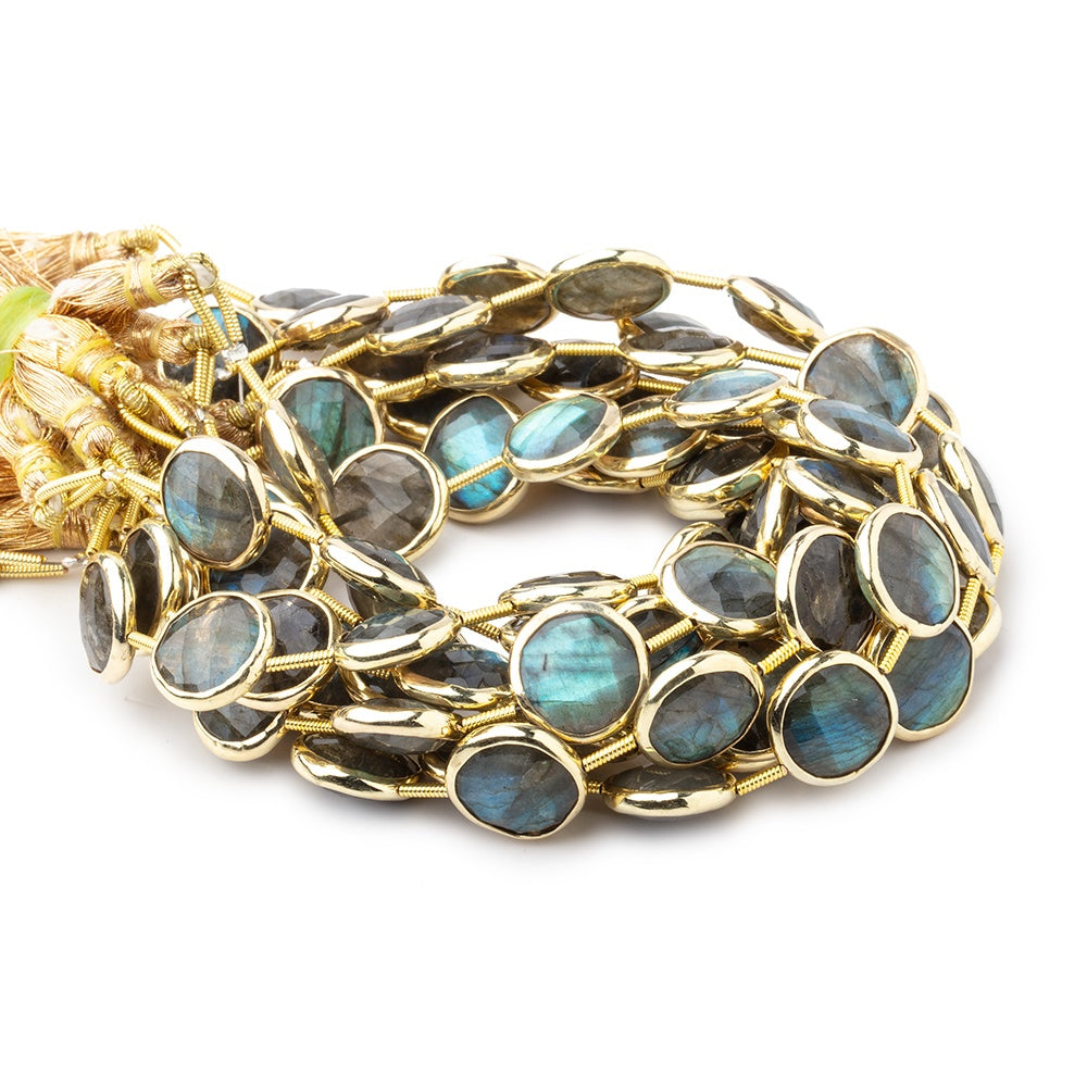 12mm Vermeil Bezel Labradorite Faceted Coin Beads 6.5 inch 11 pieces