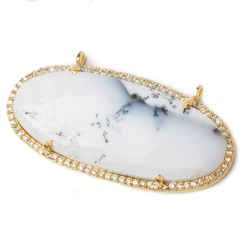 43x18mm Vermeil Bezeled CZ & Dendritic Opal Oval East West Connector 1 pc