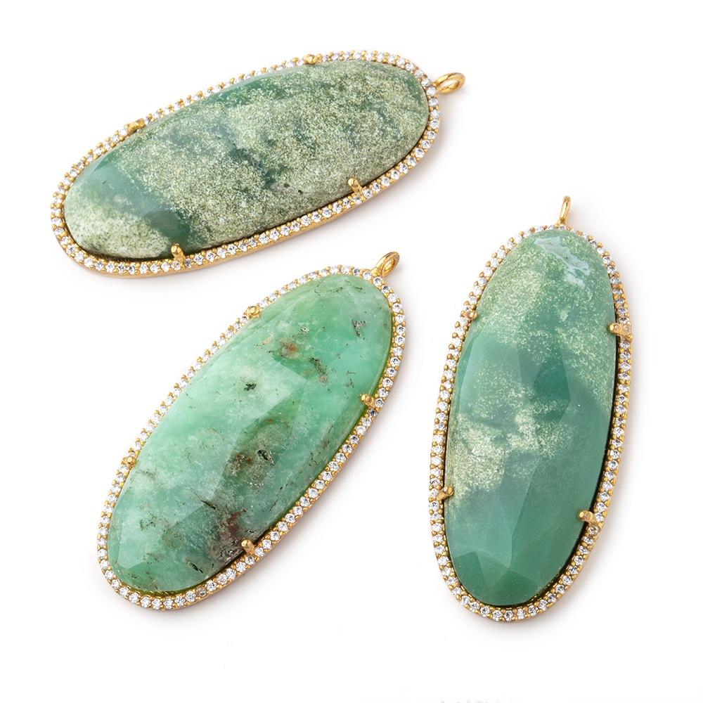 43x19mm Vermeil CZ Bezel & Chrysoprase faceted oval Pendant 1 piece