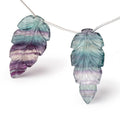 43x21-44.5x22mm Fluorite Hand Carved Leaf Focal Set of 2 Beads