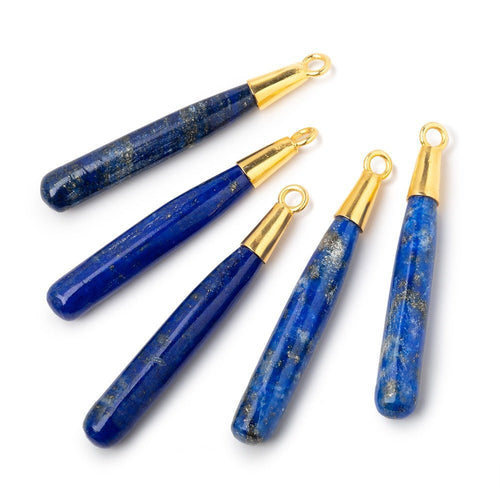 43x6.5mm Vermeil Capped Lapis Lazuli Plain Tear Drop Pendant 1 piece