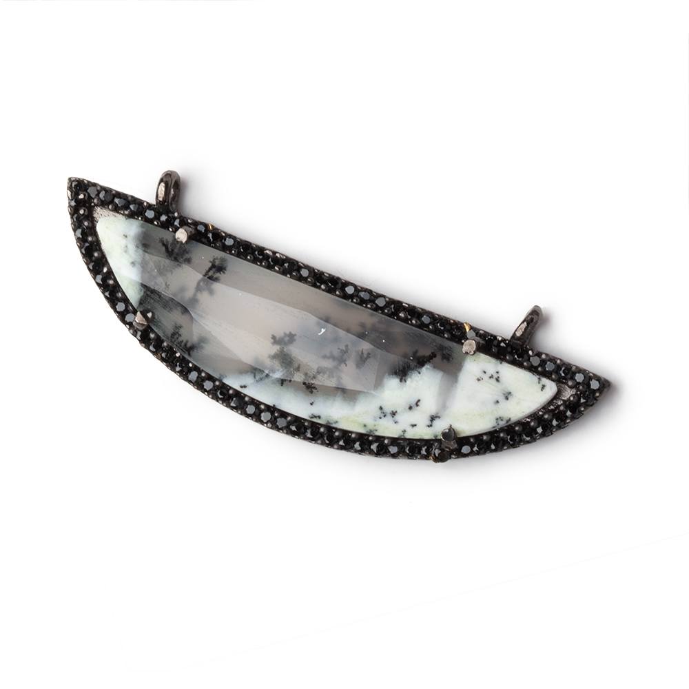 44x12mm Black Gold & Black CZ Bezel Dendritic Opal Half Moon 1 Connector