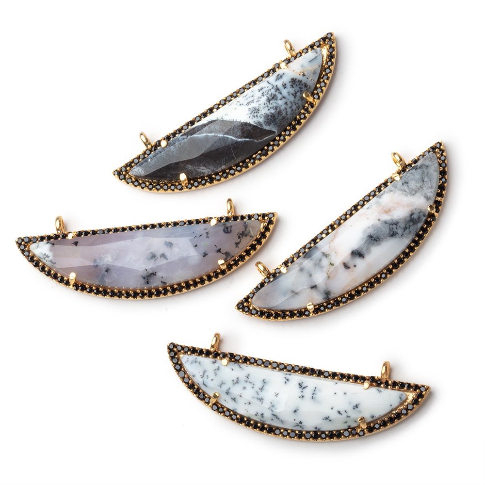 44x12mm Vermeil & Black CZ Bezel Dendritic Opal Half Moon 1 Connector
