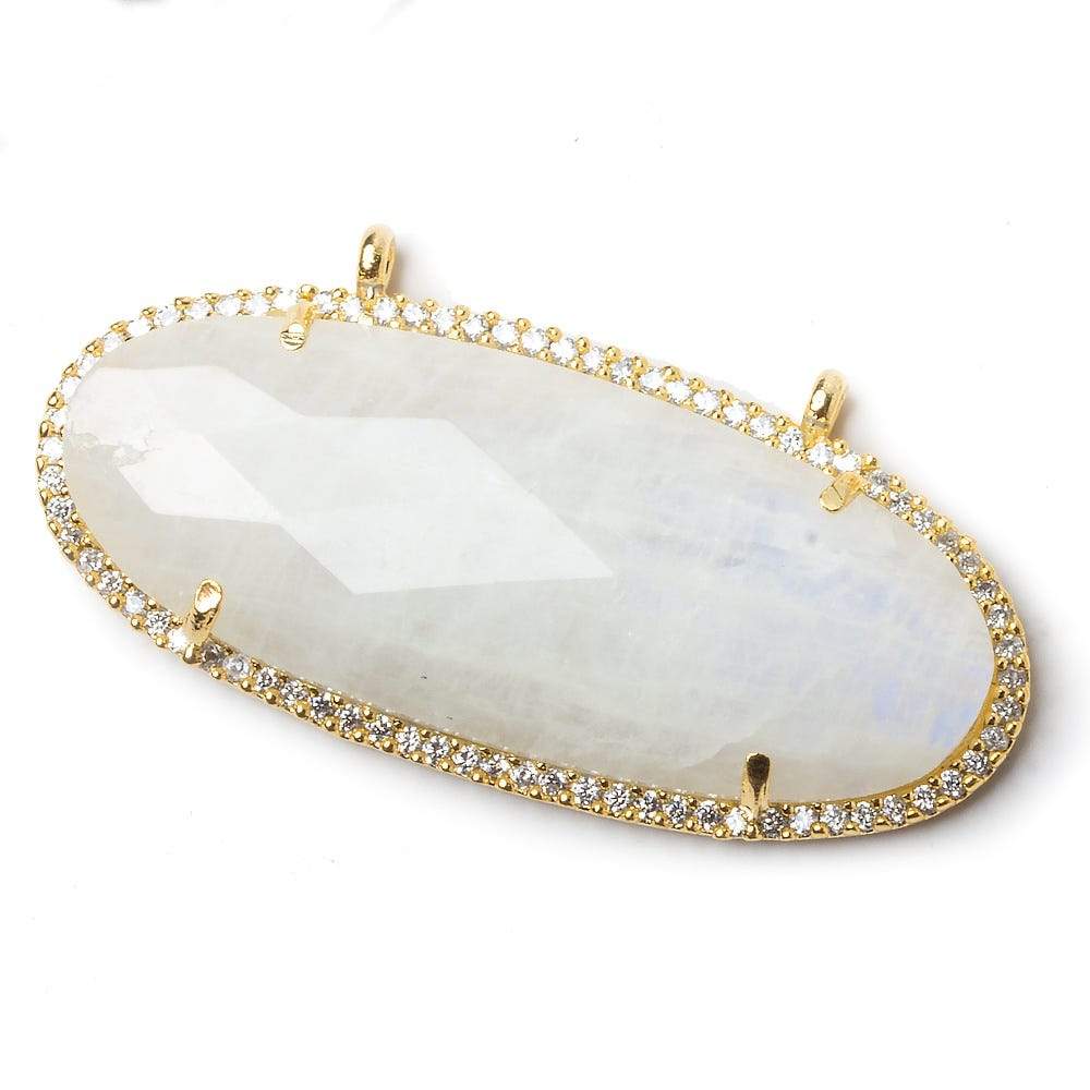 44x18mm Vermeil Bezel CZ & Rainbow Moonstone Oval East West Connector 1 pc