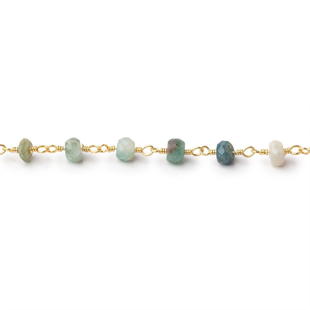 4.5mm Multi Color Sapphire Faceted Rondelles on Gold Plated Chain