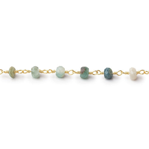 4.5mm Multi Color Sapphire Faceted Rondelles on Gold Plated Chain