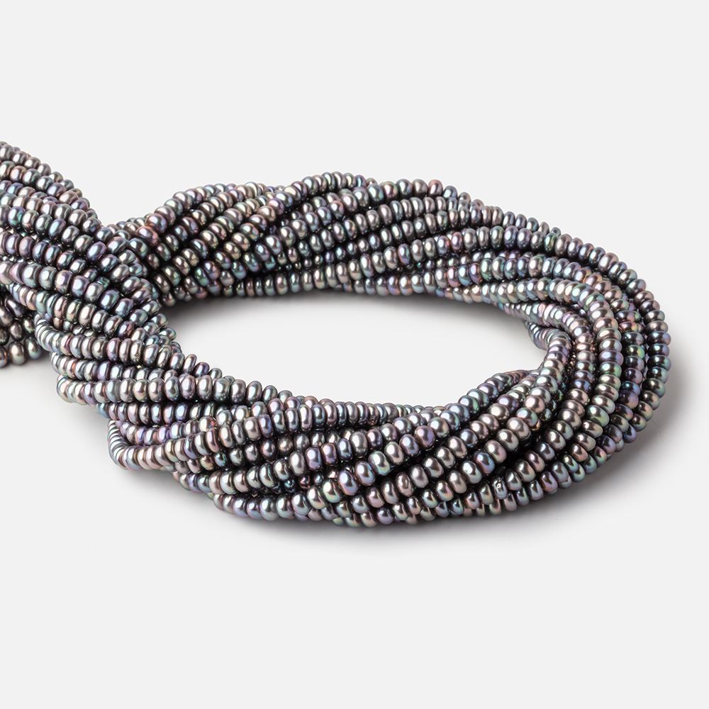 4.5mm Peacock Center Drilled Button Freshwater Pearls 16 inch 142 Beads AA