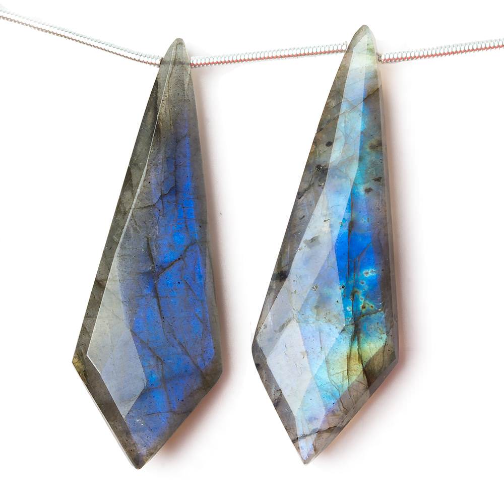 45x15x6mm Labradorite top drilled faceted Kite beads 4 inch 5 pieces AA