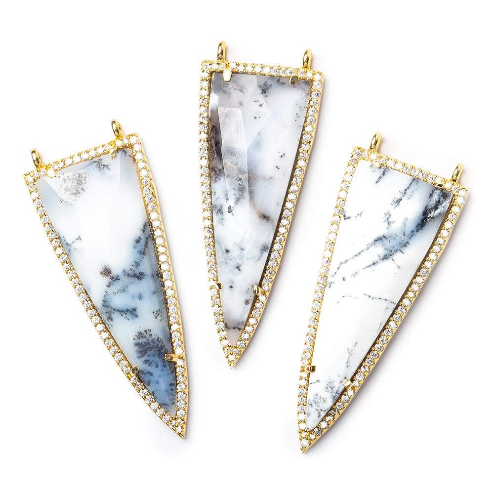 45x18mm Vermeil Bezel CZ & Dendritic Opal Faceted Point Pendant 1 focal bead