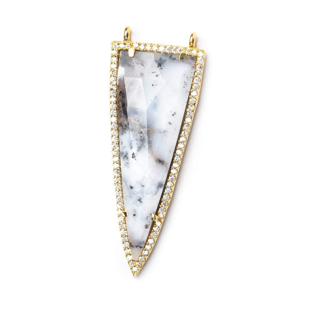45x18mm Vermeil Bezel CZ & Dendritic Opal Faceted Point Pendant 1 focal bead