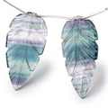 45x22mm Fluorite Hand Carved Leaf Focal Set of 2 Pieces