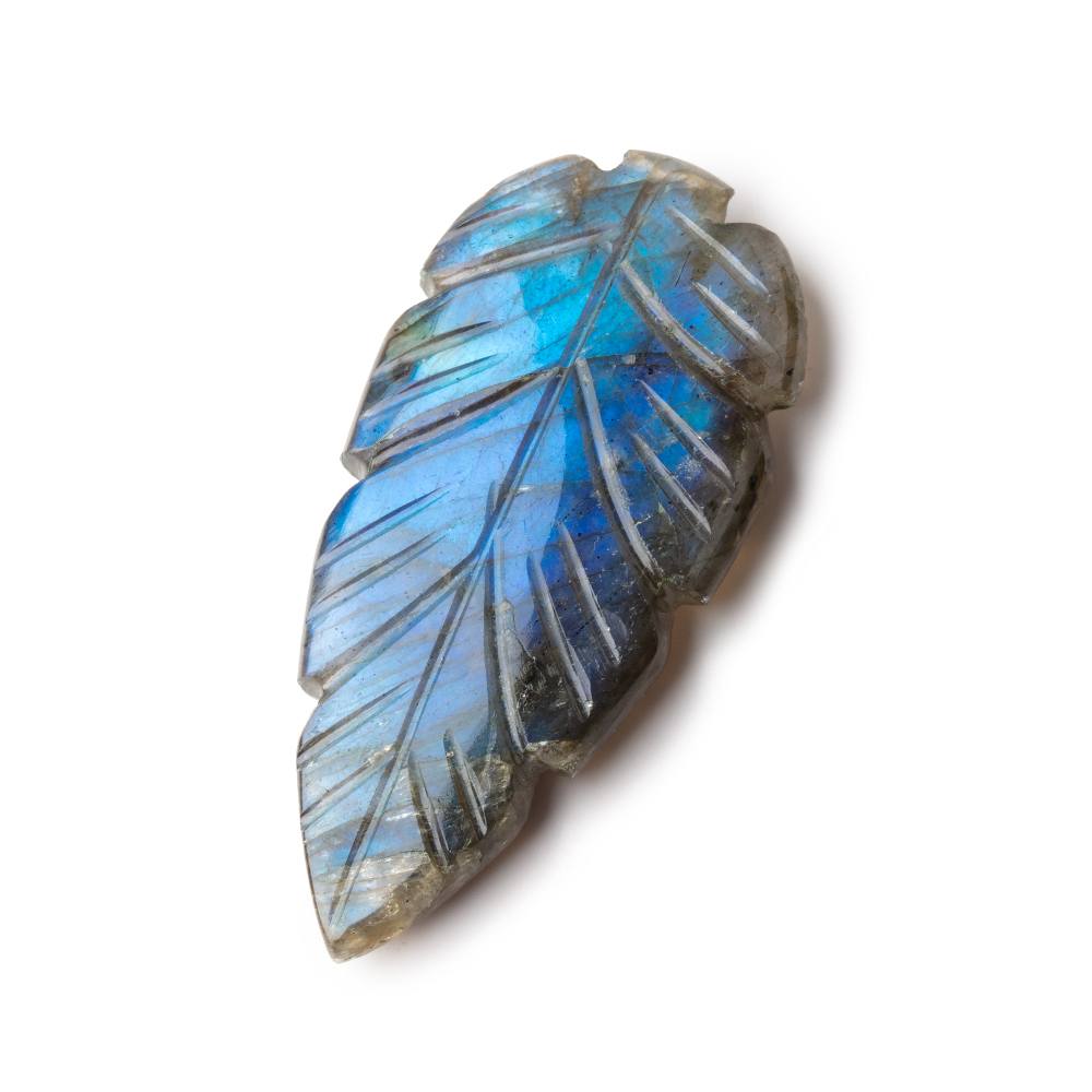 45x22mm Labradorite Hand Carved Shoulder Drill leaf Focal 1 Bead