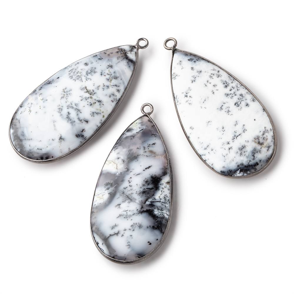 45x23mm Black Gold Bezel Dendritic Opal Plain Pear Pendant 1 Piece