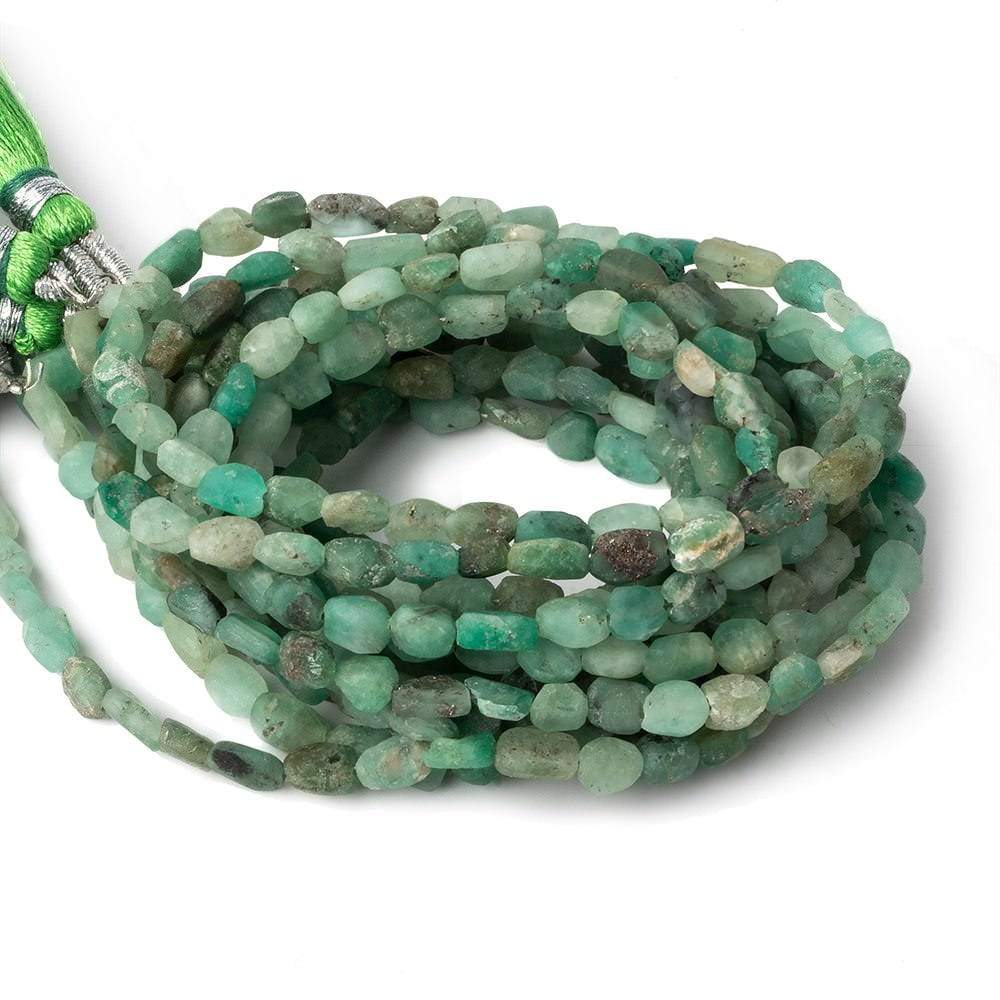 4.5x4-6x4.5mm Matte Colombian Emerald tumbled plain nuggets 12 inch 54 beads A