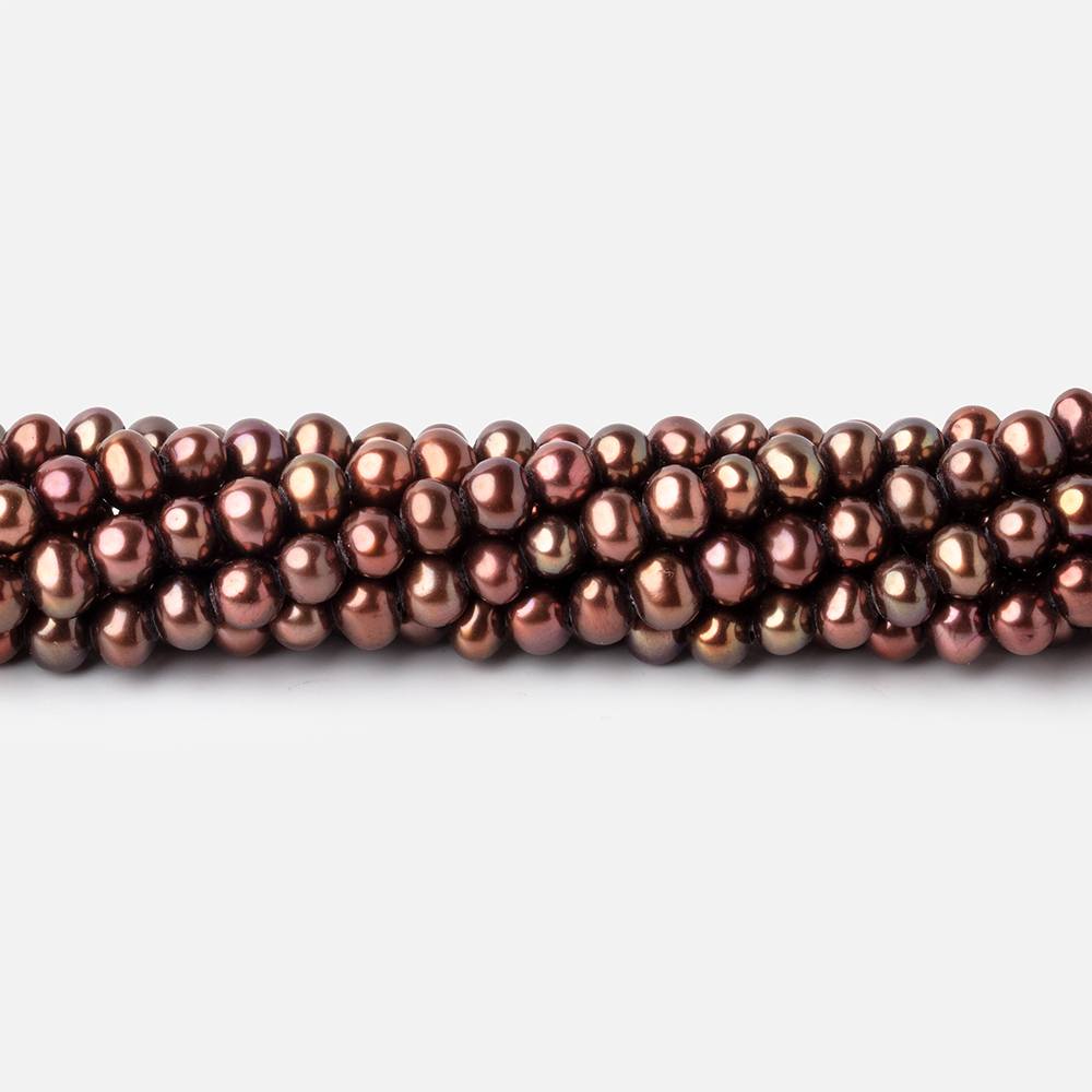 4.5x4mm Chocolate Brown Side Drilled Off Round Freshwater Pearls 16 inch 110 pieces