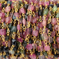 4.5x4mm Multi Color Tourmaline Faceted Rectangles on Vermeil Chain
