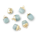 8mm Gold Leafed Aquamarine Faceted Cube Focal Pendant 1 piece