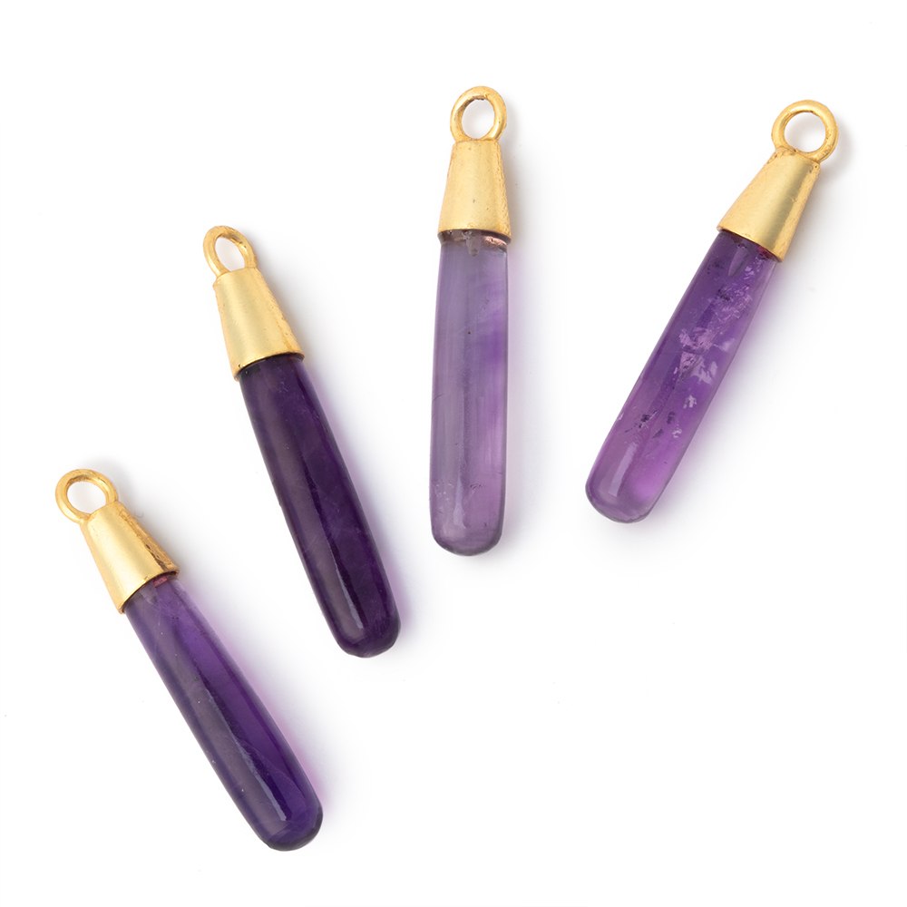 30x5.5mm Vermeil Capped Amethyst Plain Tear Drop Pendant 1 piece