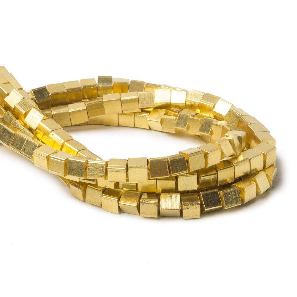 4mm 22kt Gold Plated Shiny Cube Beads 8 inch 50 pieces