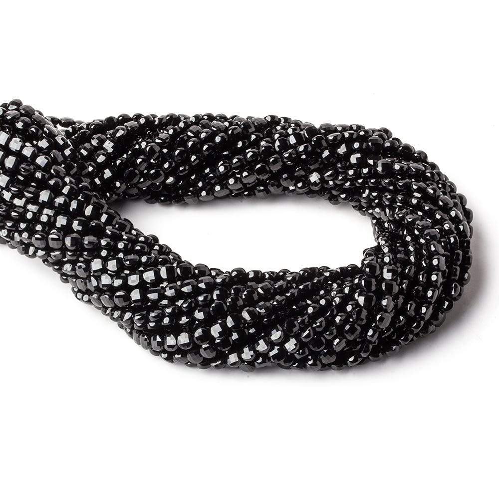 4mm Black Spinel checkerboard calibrated faceted coins 12.5 inch 85 beads AAA