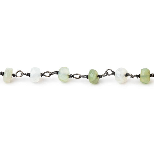 4mm Blue Peruvian Opal Faceted Rondelle Beads on Black Gold over .925 Silver Chain