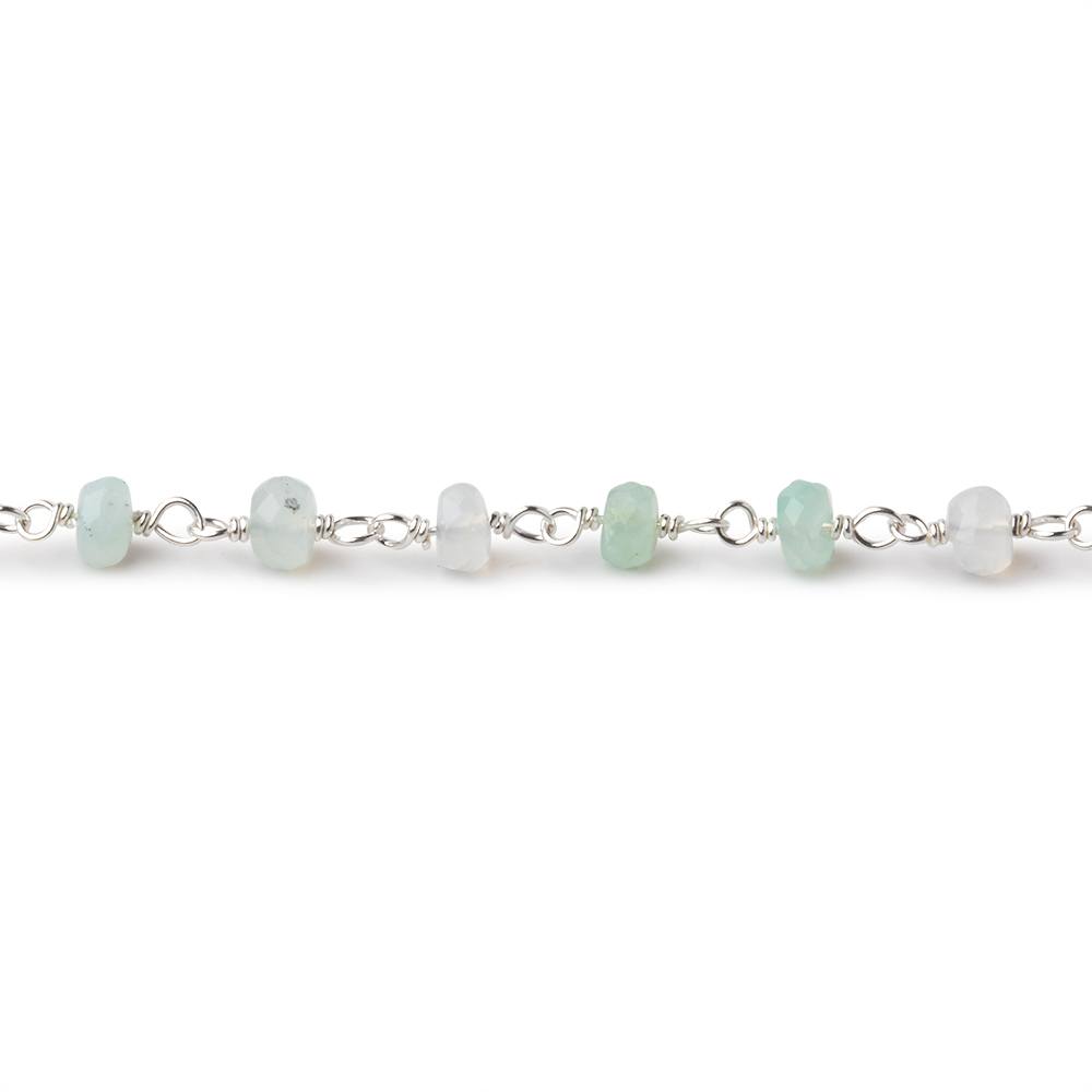 4mm Blue Peruvian Opal Faceted Rondelle Beads on Sterling Silver Chain