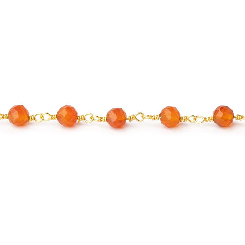 4mm Carnelian Micro Faceted Rounds on Gold Plated Chain