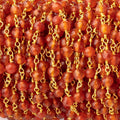 4mm Carnelian Micro Faceted Rounds on Gold Plated Chain