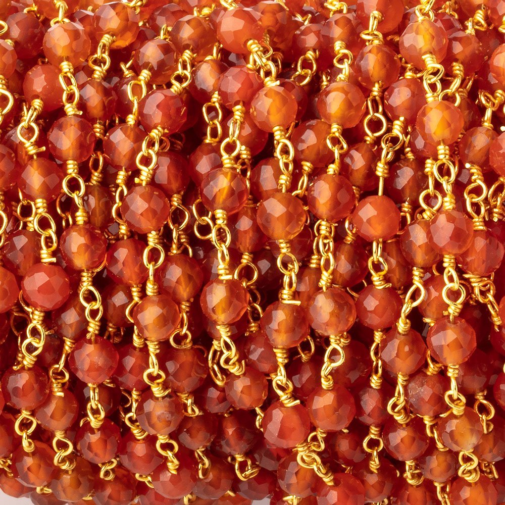 4mm Carnelian Micro Faceted Rounds on Gold Plated Chain