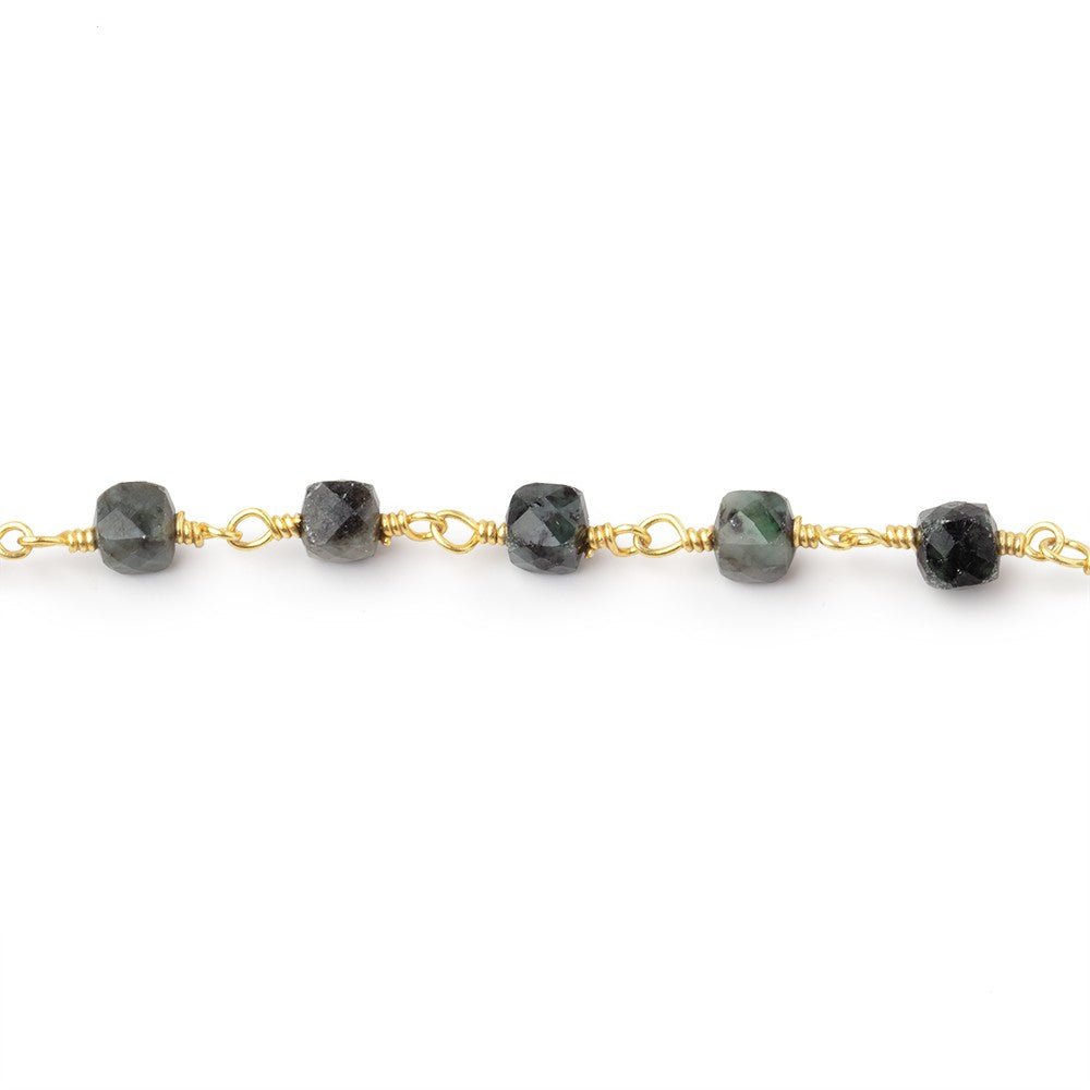 4mm Emerald Micro Faceted Cubes on Gold Plated Chain