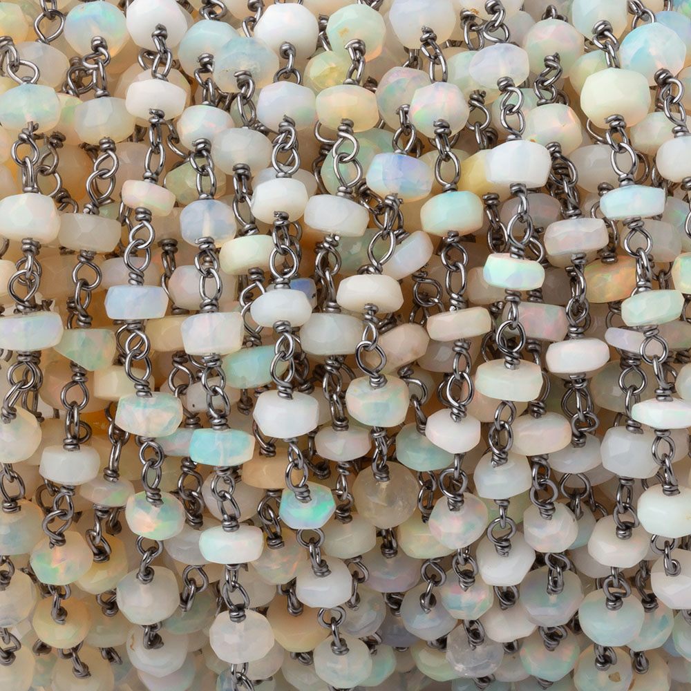 4mm Ethiopian Opal Faceted Rondelles on Black Gold over .925 Chain