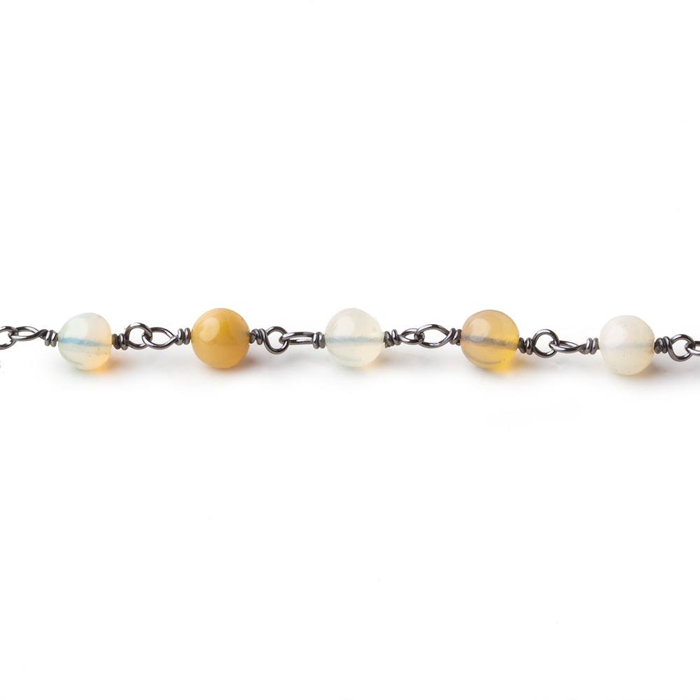 4mm Ethiopian Opal plain rounds Black Gold .925 Chain  31 beads