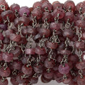 4mm Frosted Rhodolite Garnet plain rondelle Black Gold plated Chain by the foot