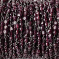 4mm Garnet faceted coin Trio Black Gold Chain by the foot 54 beads per length