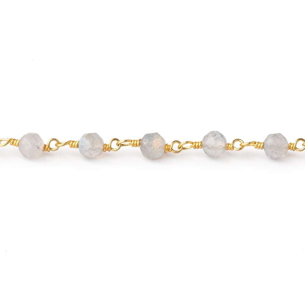 4mm Labradorite Micro Faceted Rounds on Gold Plated Chain