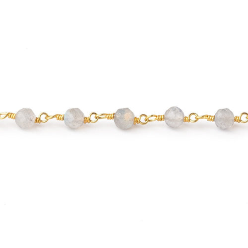 4mm Labradorite Micro Faceted Rounds on Gold Plated Chain