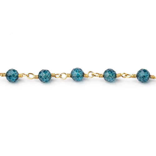 4mm London Blue Quartz Micro Faceted Rounds on Gold Plated Chain