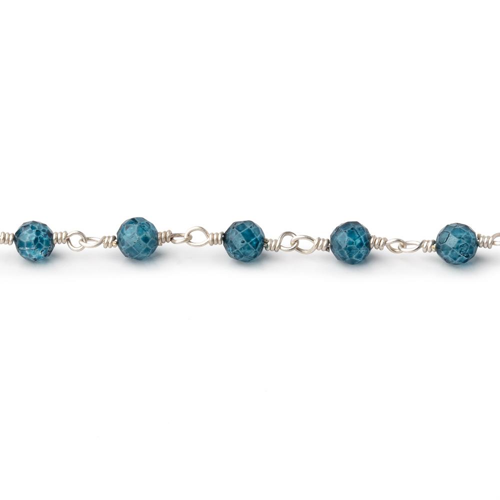 4mm London Blue Quartz Micro Faceted Rounds on Silver Plated Chain