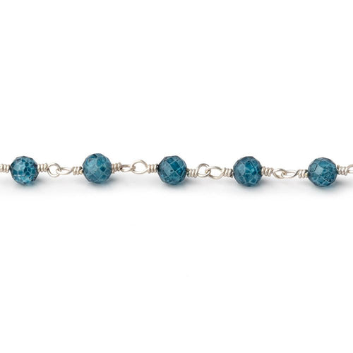 4mm London Blue Quartz Micro Faceted Rounds on Silver Plated Chain