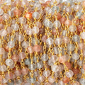 4mm Madagascar Sunstone Micro Faceted Rounds on Gold Plated Chain