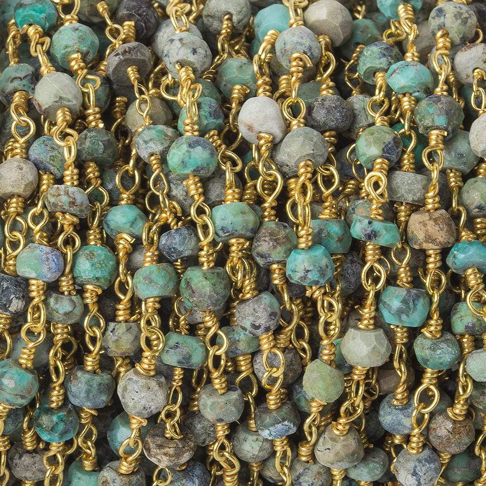 4mm Matte African Turquoise faceted rondelle Gold plated Chain