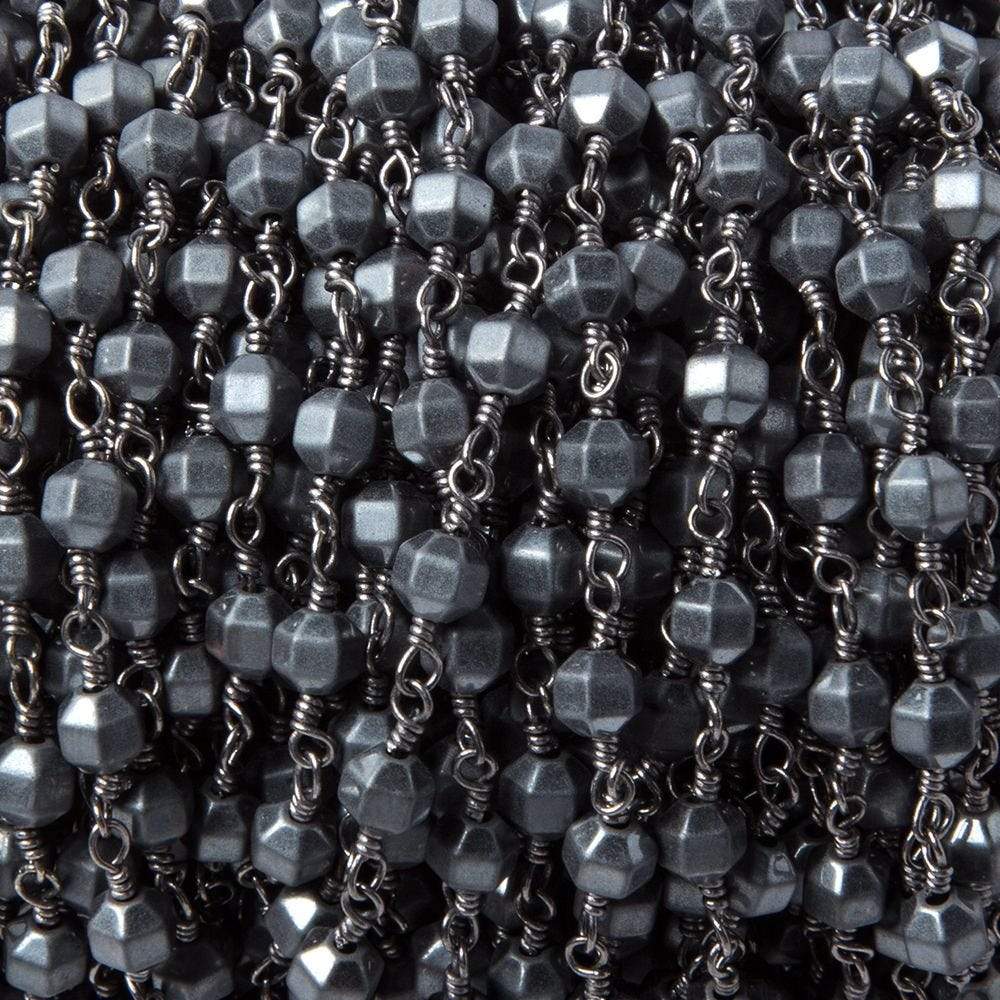 4mm Matte Hematite faceted hexagon Black Gold Chain by the foot 26pcs