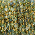 4mm Moss Aquamarine tonal faceted rondelle Vermeil Chain by the foot 40 beads AAA