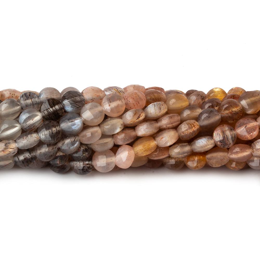 4mm Multi Color Moonstone checkerboard calibrated faceted coins 12.5 inch 85 beads AAA