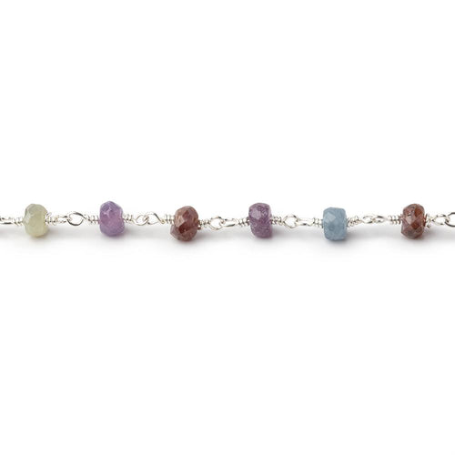 4mm Multi Color Sapphire Faceted Rondelles on Silver Plated Chain