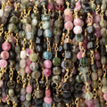 4mm Multi Color Tourmaline Faceted Coin Trio Gold Plated Chain by the Foot 51 beads