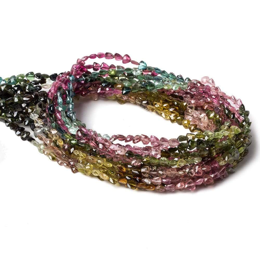 4mm Multi Color Tourmaline faceted trillion beads 18 inch 118 pieces AA