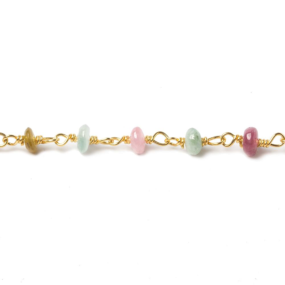 4mm Multi Color Tourmaline plain rondelle Vermeil Chain by the foot 38 pieces