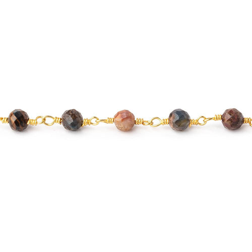4mm Pietersite Micro Faceted Rounds on Gold Plated Chain